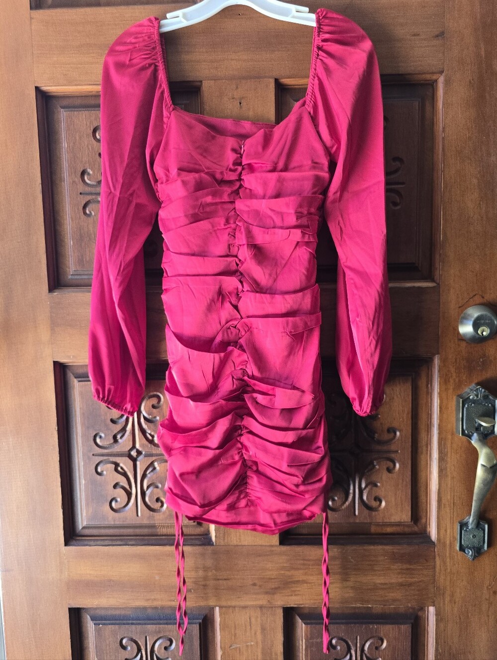 Jump Red Ruched Long-Sleeve Mini Dress - Picture 3 of 6